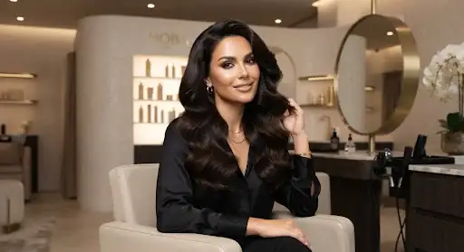 إطلالة فاخرة لامرأة بشعر لامع في صالون Hoba Salon